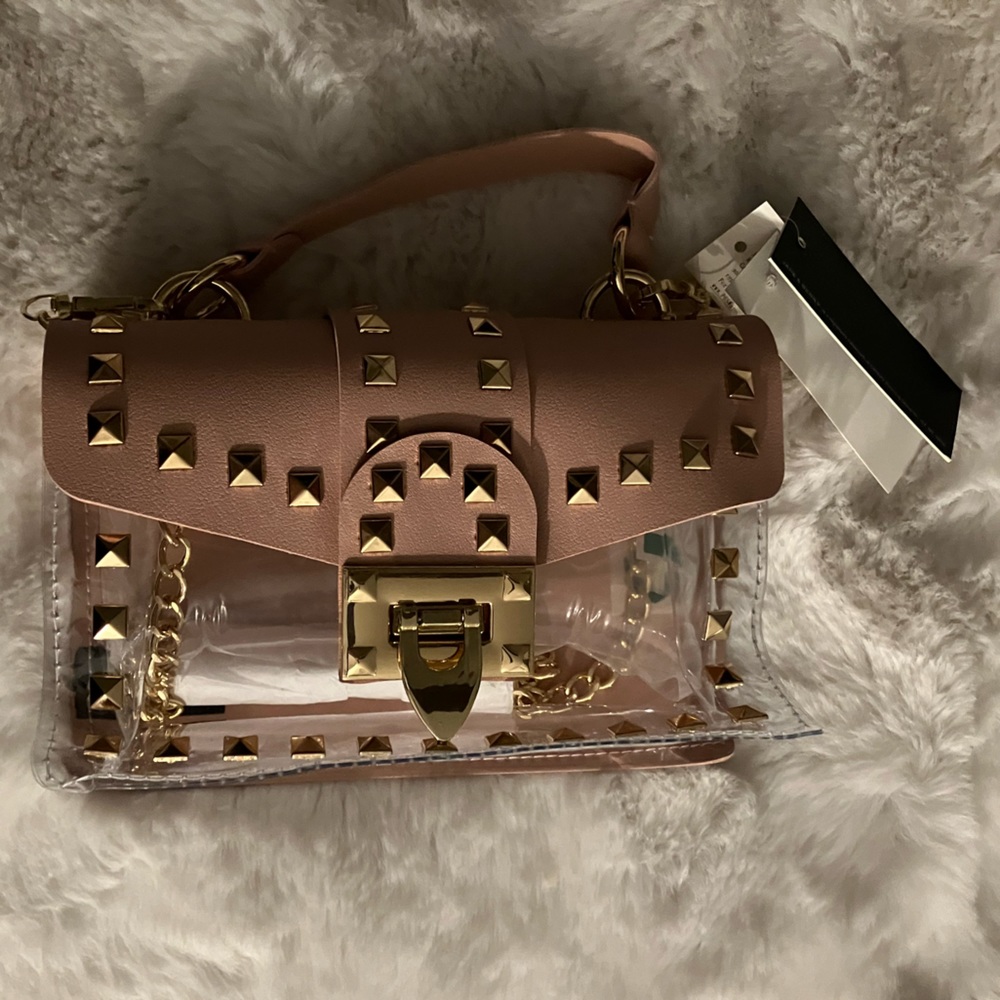 pink & gold detailed clear purse